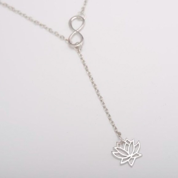 2/$20! Silver Infinity/Lotus Lariat Necklace - Picture 2 of 7